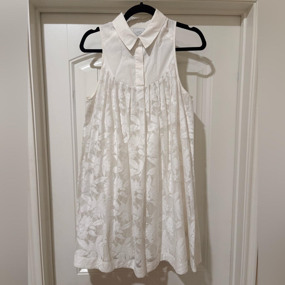 HD in Paris Lace Poplin Swing Trapeze Mini Dress Small NWT Ivory Anthropologie